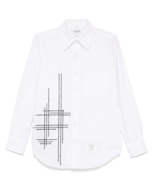 Thom Browne White Blanket-Stitch Degradé Shirt for men