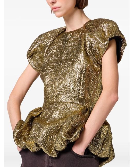 MSGM Green Jacquard-Effect Peplum Top