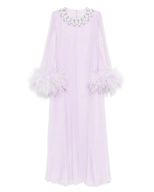 Self-Portrait White Chiffon Feather-Detail Dress
