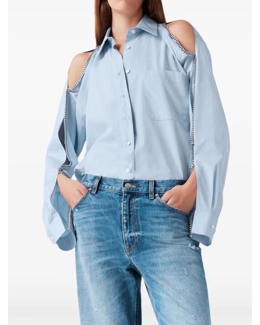 Stella McCartney Blue Relaxed Fit Shirt With Cut-Out Shoulders And Chain Detailing