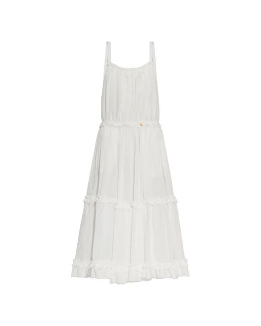 Balmain White Ruffled Tiered Midi Dress
