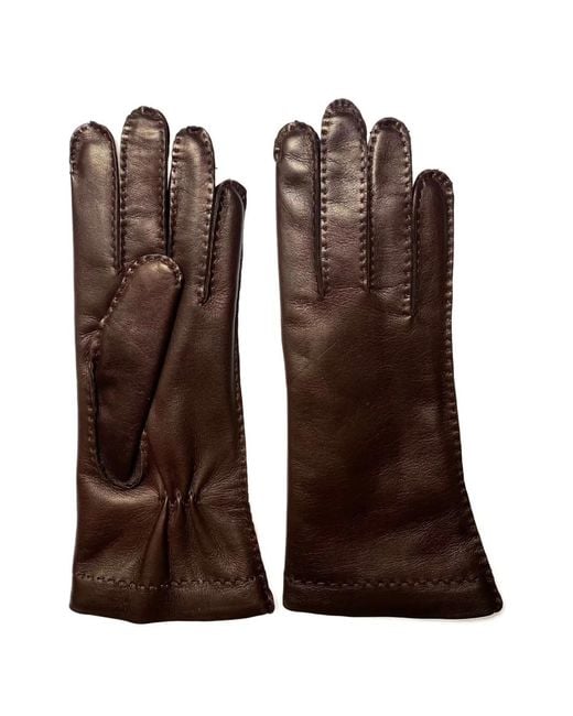 Restelli Brown Stitched Leather Gloves