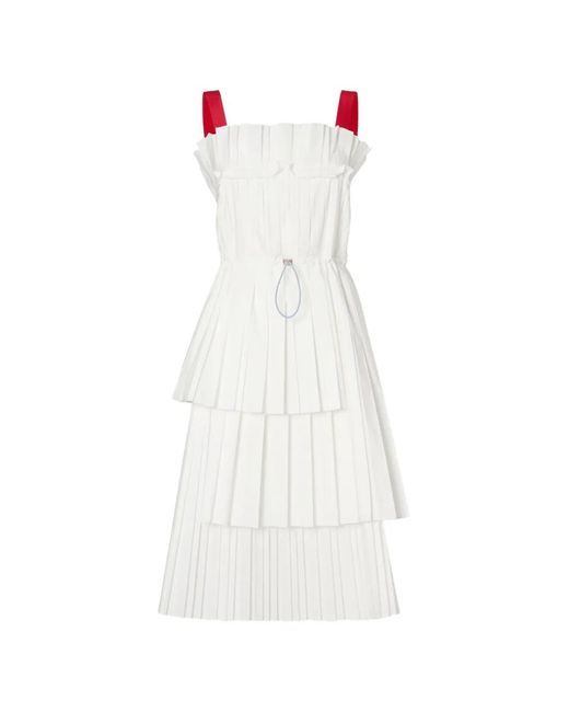 Fendi White Robe Mi-Longue Plissée À Volants