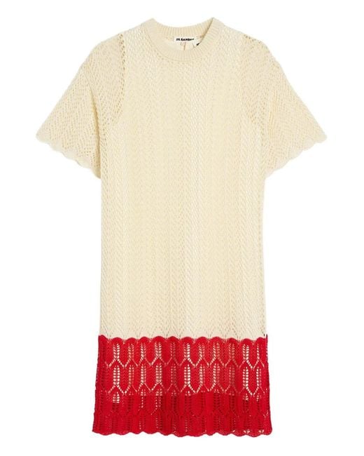 Jil Sander Red Pointelle-Detail Knitted Dress