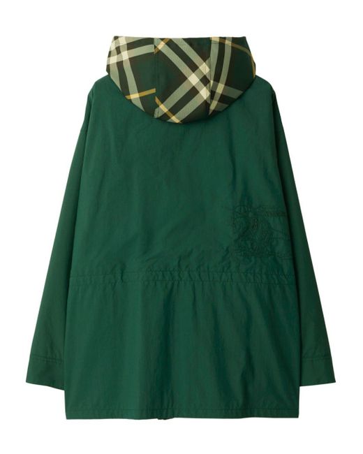 Burberry Green Check-pattern Concealed-fastening Coat