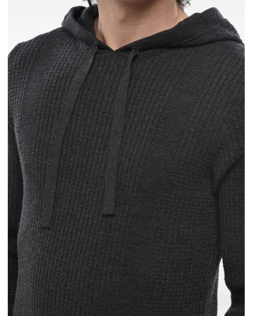 Paolo Pecora Black Ribbed-Knit Hoodie for men