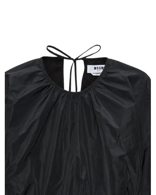 MSGM Black Gathered Balloon-Sleeves Blouse