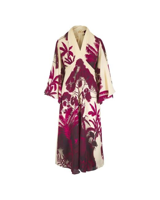 Johanna Ortiz Red Maiden Voyage Palm-Print Midi Dress
