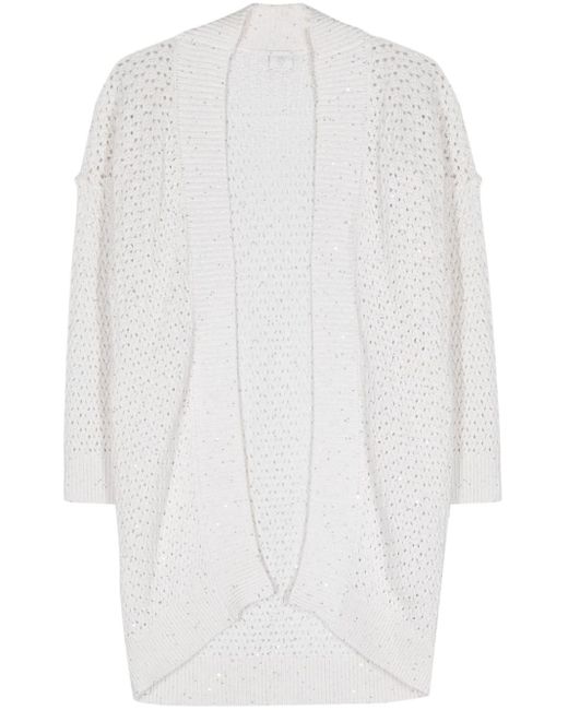 Eleventy White Sequin-embellished Open-knit Cardigan