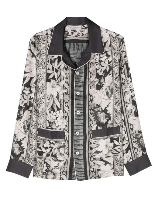 Pierre Louis Mascia Gray Floral-Print Silk Shirt for men