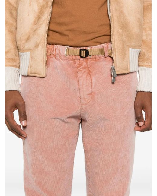 White Sand Red Washed-Out Corduroy Drawstring Trousers for men
