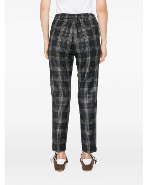 Peserico Gray Check-Pattern Trousers