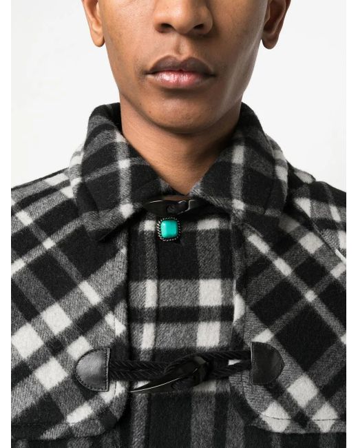 Roberto Cavalli Black Check-Patterned Duffle Coat for men