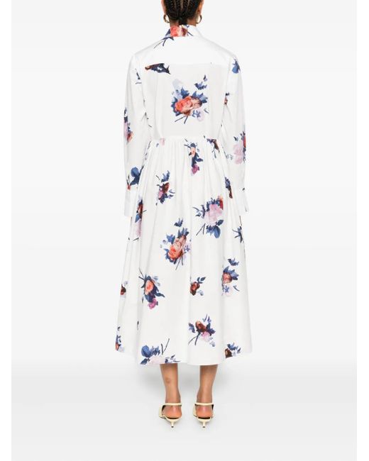 Erdem White Floral-Print Midi Dress