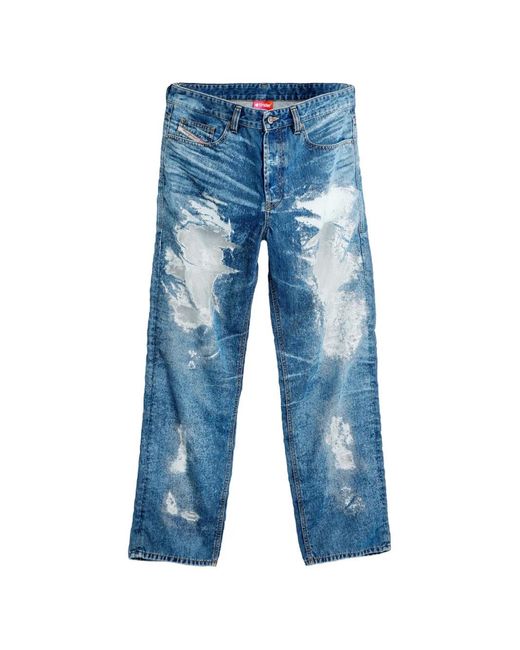 DIESEL Blue X Tinder D-Macs Distressed Mesh-Panel Jeans for men