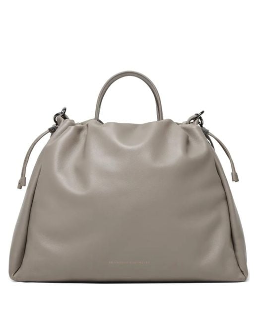 Brunello Cucinelli Gray Große Bucket-Bag Aus Soft-Leder