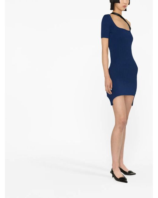 Courreges Blue Strap-Detail Asymmetric Mini Dress
