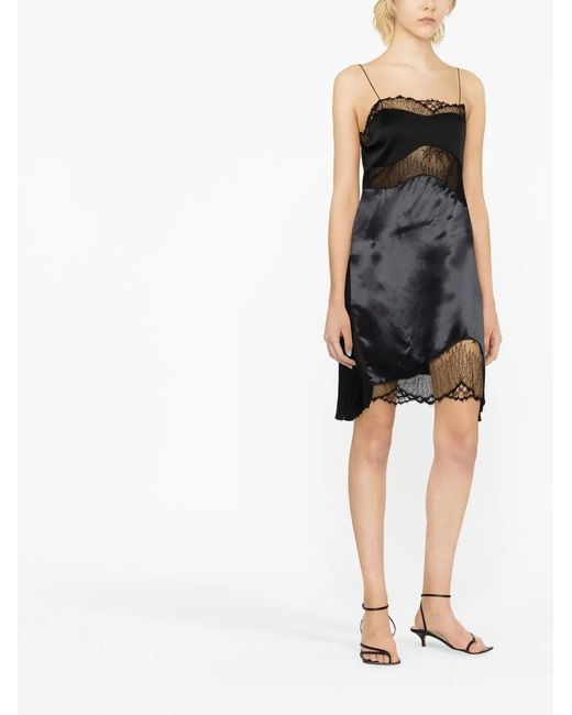 Victoria Beckham Black Lace-Detail Satin Slip Dress