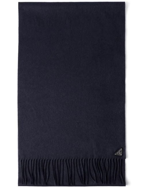 Prada Blue Fringed Silk-Cashmere Scarf