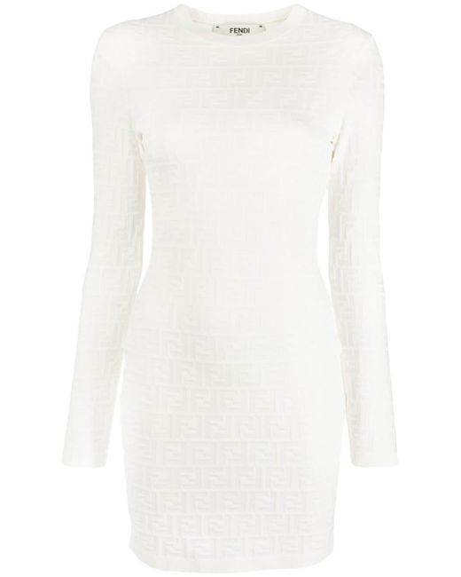 Fendi White Embossed-logo Mini Dress