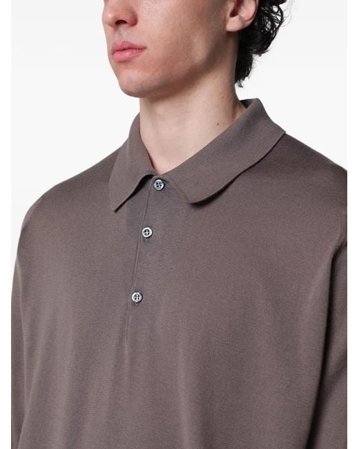 John Smedley Gray Finchley Long-Sleeve Polo Shirt for men