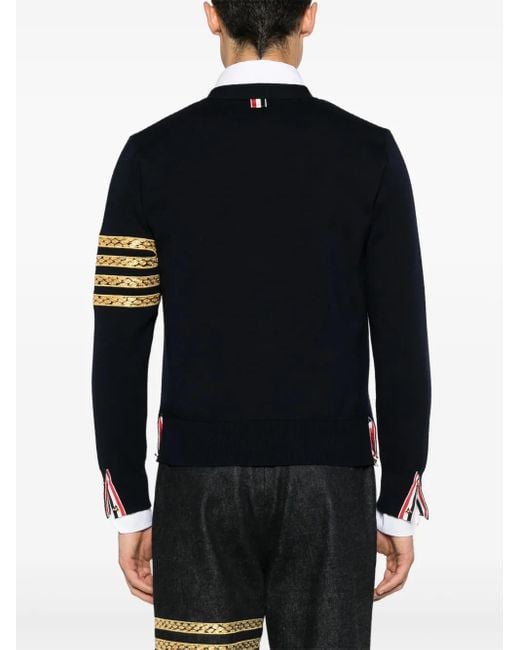 Thom Browne 4-Bar Cardigan Mit Schlangen-Motiv in Blue für Herren