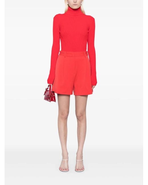 Staud Red Heather Pleat-Detail Shorts