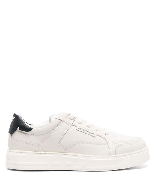 Emporio Armani Lace-up Leather Sneakers in White for Men | Lyst