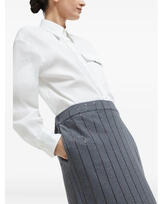 Brunello Cucinelli Gray Sequinned-Embellished Midi Skirt