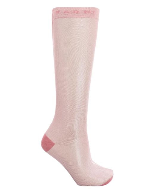 Marni Pink Logo-Detail Sheer Socks