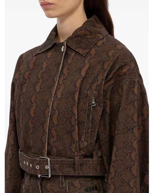MSGM Brown Belted Patterned Coat