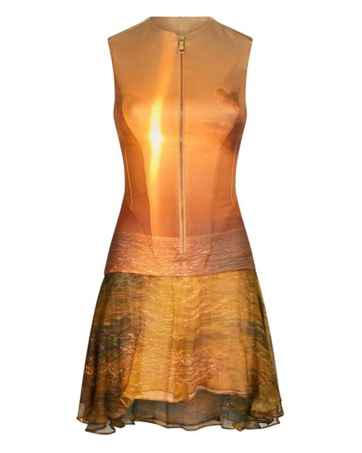 Roberto Cavalli Mini-Jurk Met Abstracte Print in het Orange