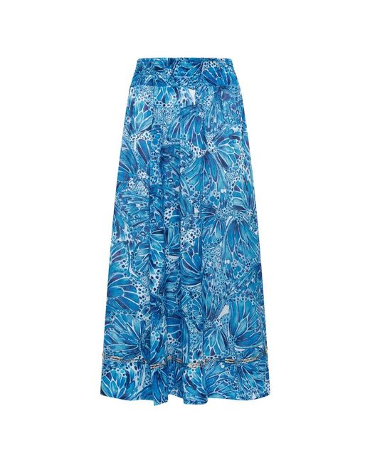 Maliparmi Blue Butterfly-Print Maxi Skirt