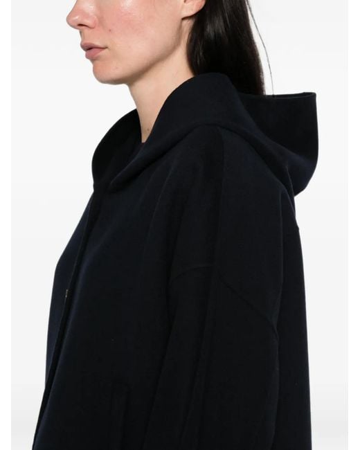 Max Mara Blue Hooded Button-Up Coat