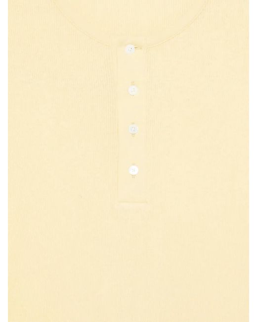 Auralee White Henley Ribbed-Knit Top