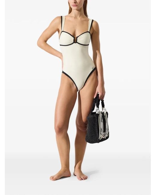 Karl Lagerfeld Natural Signature Piped Swimsuit