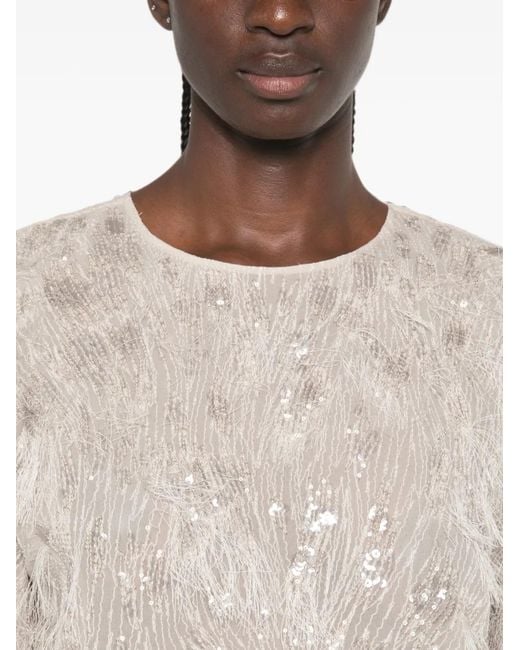 Brunello Cucinelli Natural Sequin-Embellished Fil-Coupé T-Shirt