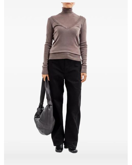 Lemaire Black V-Neck Layered-Detail Sweater