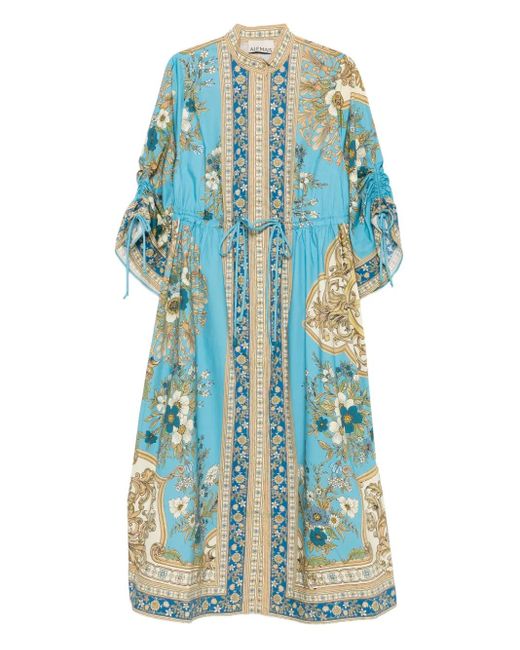 ALÉMAIS Cassie Pool Midi-Jurk Met Bloemenprint En Trekkoord in het Blue