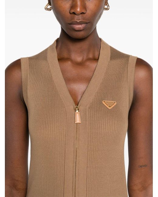 Prada Brown Triangle-Logo Cotton Vest