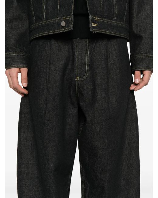 メンズ Studio Nicholson プリーツディテール ジーンズ Black