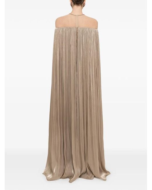 Nissa Natural Cape-Design Chiffon Maxi Dress