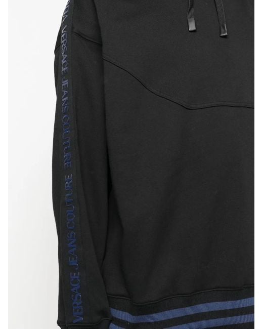 Versace Jeans Couture Black Logo-Print Striped-Trim Hoodie for men