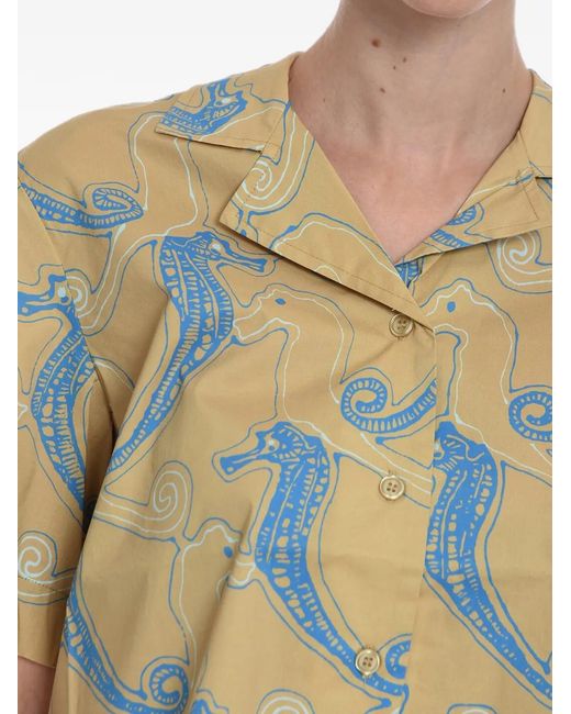Samsøe & Samsøe Natural Seahorse-Print Short-Sleeve Shirt