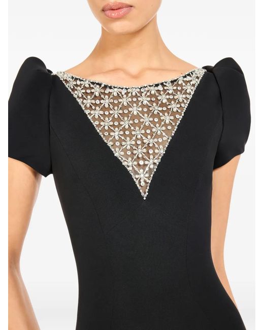 Jenny Packham Black Vienna Embellished Puff-Sleeve Midi Dress