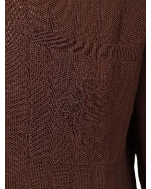Ballantyne Brown Ribbed-Knit Chest-Pocket Polo Shirt for men