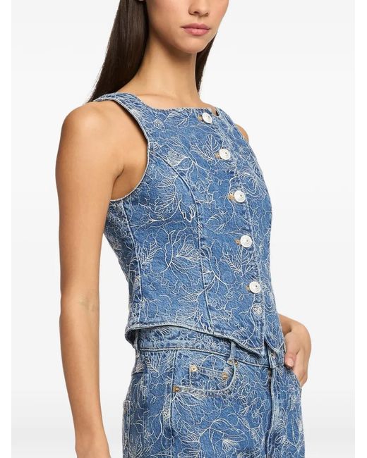 Cinq À Sept Blue Floral Button-Denim Vest