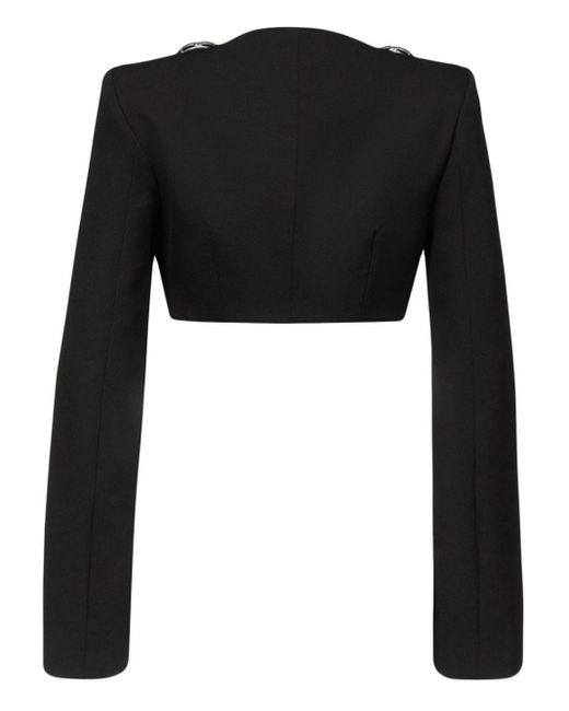 Area Black Crystal-embellished Cropped Wool Jacket