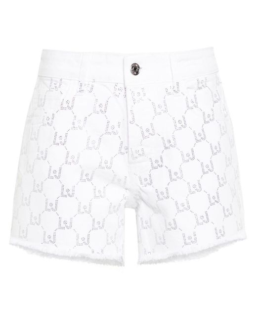 Liu Jo White Rhinestone-embellished Denim Shorts