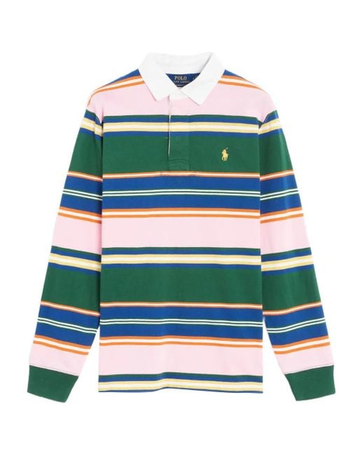 Polo Ralph Lauren Green Striped Rugby Polo Shirt for men